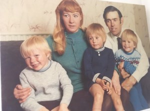 Jonathan, Mummy, Mia, Daddy & Lester with Heidi inside mummy 1970/71